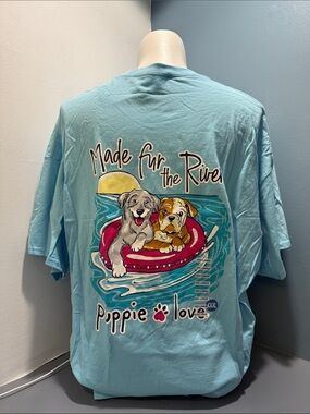Puppie Love Light Blue "Made Fur the River" Dog Graphic Tee